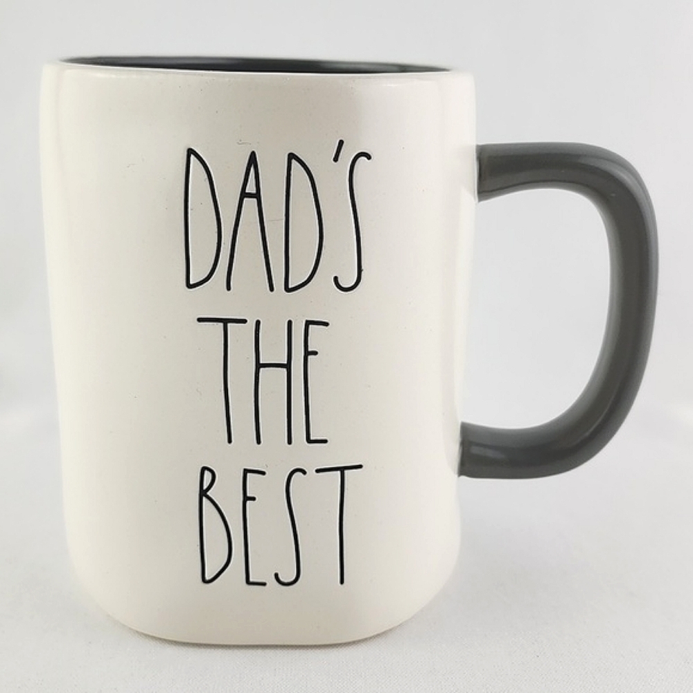 RAE DUNN Artisan White Grey Ceramic Mug Black Large Letters DAD'S THE BEST
